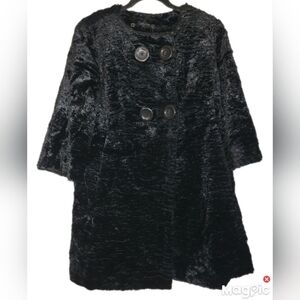 Vintage Ann Taylor Fur 3/4 Sleeve Pea Swing Coat Black Sz Med Black Button